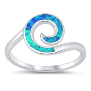 Blue Simulated Opal Celtic Wave Swirl Classic Ring New .925 Sterling Silver Band Size 9