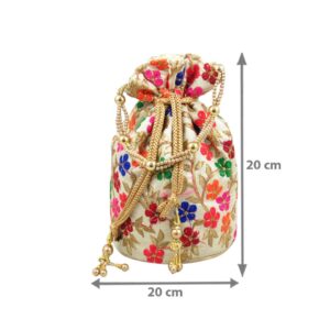 GoldGiftIdeas Glorious Vintage Floral Potli Bags,Indian Bridal Clutch,Traditional Potli Bags for Return Gift, Ethnic Rajasthani Potli Bags, Fancy Wedding Potlis (Set of 3)