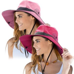 Norme 2 Pieces Women's Outdoor Sun Hat UV Protection Foldable Mesh Wide Brim Beach Fishing Cap Ponytail(Watermelon Red, Pink)