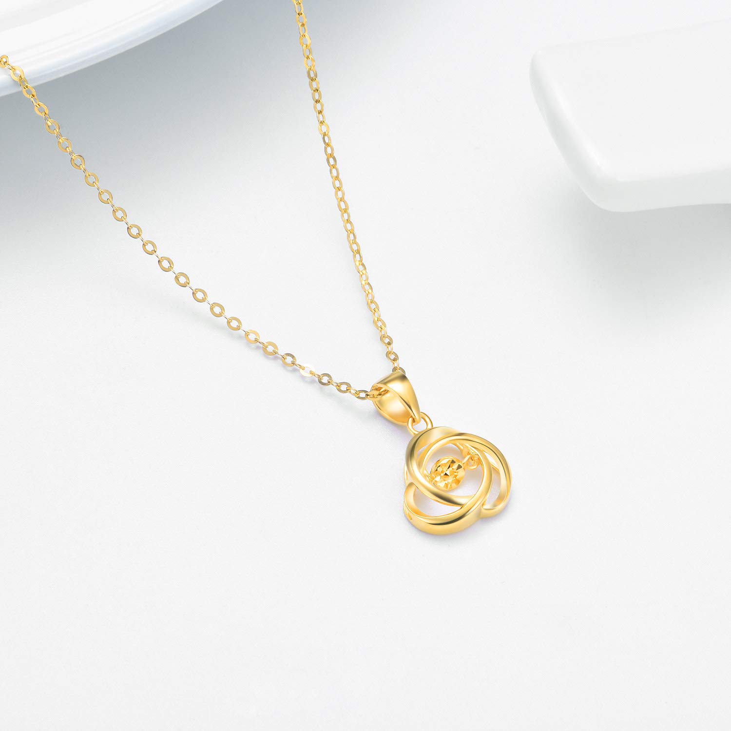 SISGEM 18k Yellow Gold Love Knot Pendant Necklace for Women, Real 18 Karat Gold Anniversary Jewelry for Wife, Birthday Gifts for Mother, Present for Her, 18"