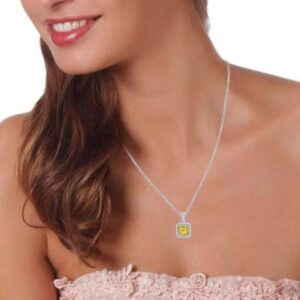 Beyond Brilliance 1/5 Carat, Prong-set, 14K White Gold Princess Cut & Round Cut with Yellow and White Diamond Pendant Necklace (H-I, I1-I2) Natural Diamond Pendant For Women