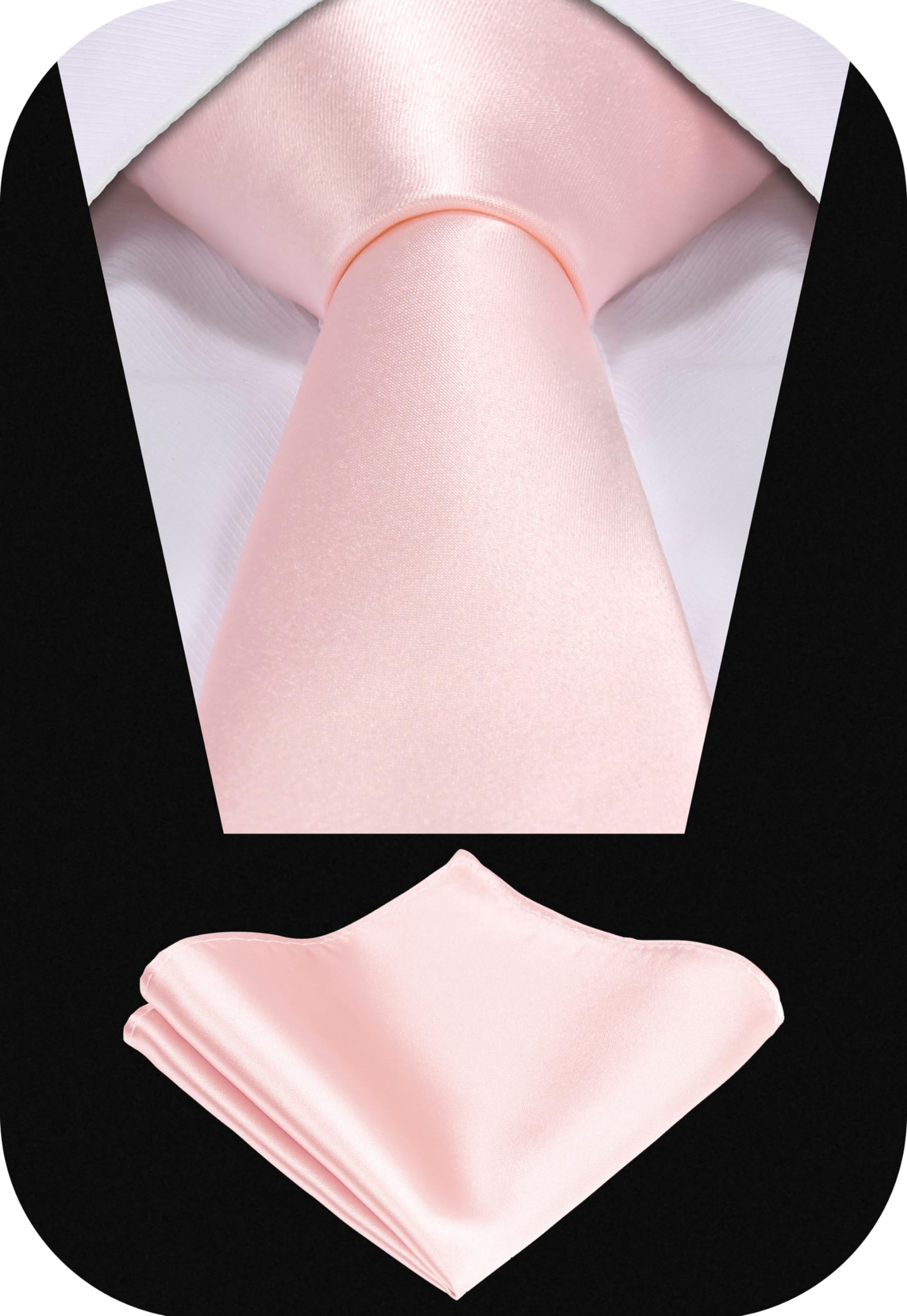 TIE G 5pcs Tie Set in Gift Box : Solid Color Necktie, Satin Bow Tie, Pocket Square, Lapel, Cuff Links (Blush Pink)