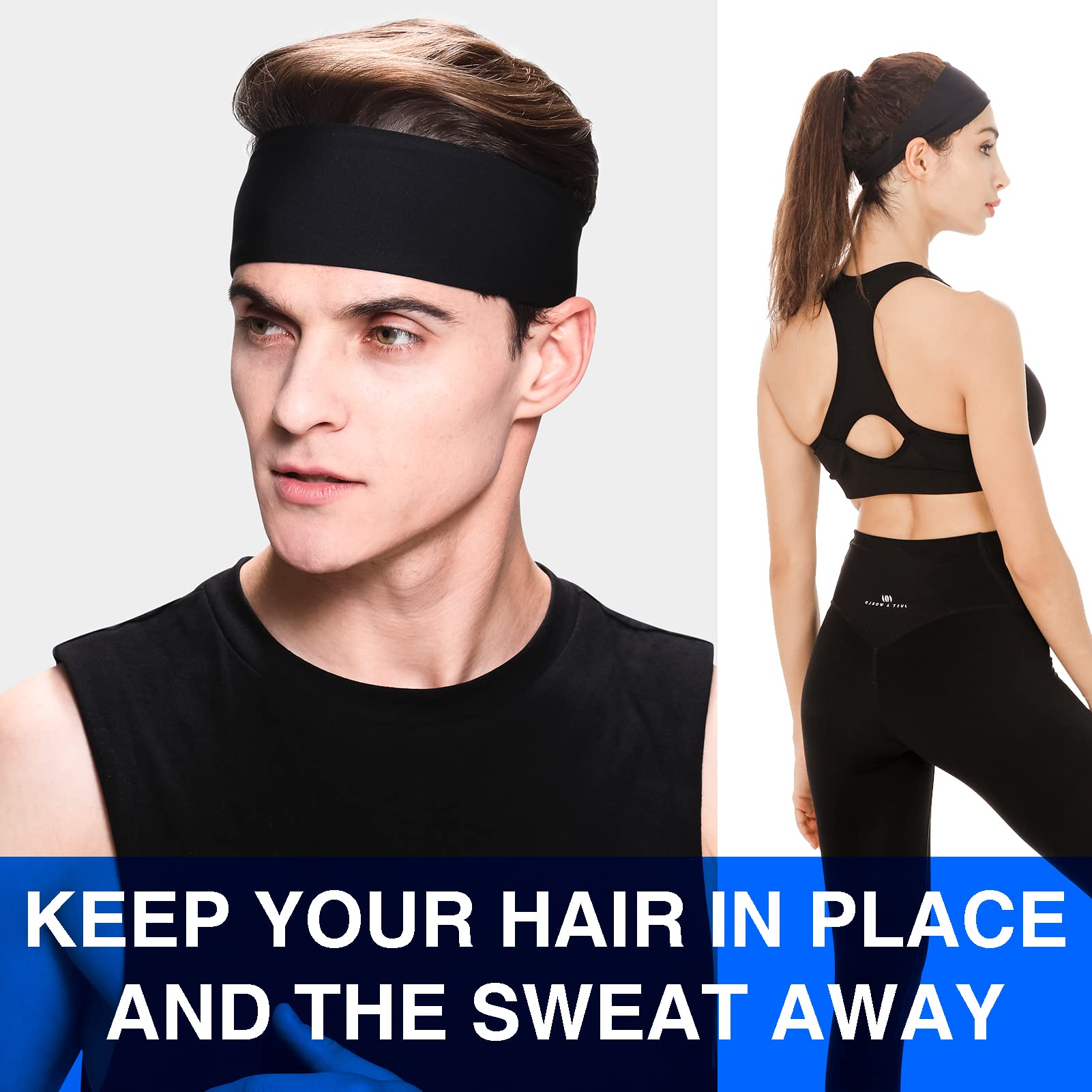 EasYoung 6-Pack Men's Headbands, Sweat Wicking Headband, Non Slip Headbands for Running, Fitness, Hairband for Women & Men