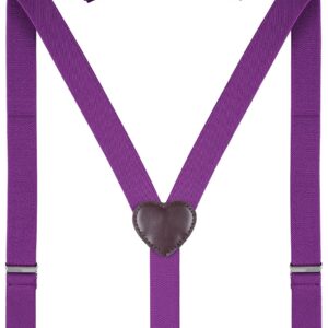 Pzle Men's Suspenders and Bow Tie Set Adjustable 47 Inches Dark Purple