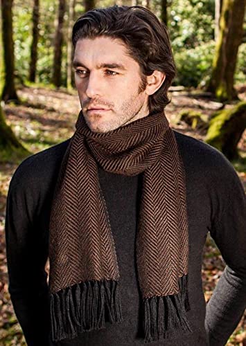 Mucros Weavers Irish Alpaca Scarf Brown Herringbone