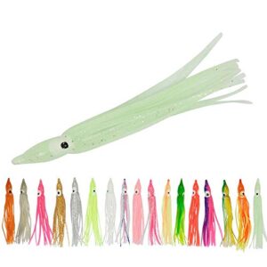 pack of 50pcs glow soft plastic octopus squid skirt fishing lures hoochies trolling saltwater soft fishing lures set for bass salmon trout 3.94 inch 10 colors included