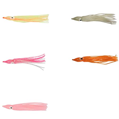 Pack of 50pcs Glow Soft Plastic Octopus Squid Skirt Fishing Lures Hoochies Trolling Saltwater Soft Fishing Lures Set for Bass Salmon Trout 3.94 inch 10 Colors Included