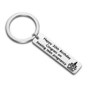 BEKECH 20th Birthday Gifts Birthday Keychain Happy 20th Birthday Congrats On Beating Teen Pregnancy Keychain 20th Keychain Birthday Jewelry (Silver)