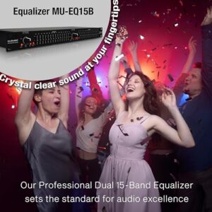 MUSYSIC MU-EQ15B Professional Dual 15-Band Stereo Graphic Digital Equalizer Crystal Clear Sound Quality, Versatile Connectivity Equalizer Home Audio Includes 1-Year Warranty