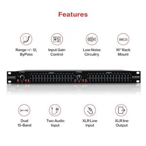 MUSYSIC MU-EQ15B Professional Dual 15-Band Stereo Graphic Digital Equalizer Crystal Clear Sound Quality, Versatile Connectivity Equalizer Home Audio Includes 1-Year Warranty