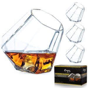 Dragon Glassware Whiskey Glasses - 10 oz Clear Diamond Shaped Whiskey Glasses Set of 4 - Wine and Bourbon Glass That Naturally Aerates - Unique Drinkware