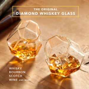 Dragon Glassware Whiskey Glasses - 10 oz Clear Diamond Shaped Whiskey Glasses Set of 4 - Wine and Bourbon Glass That Naturally Aerates - Unique Drinkware