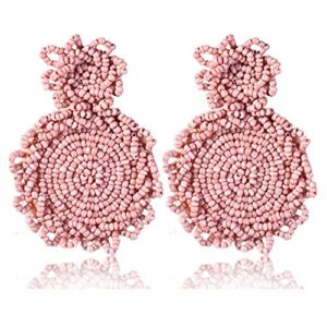 statement drop earrings pink bohemian beaded round dangle earrings gift for women