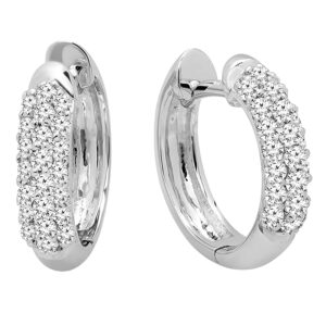 dazzlingrock collection 0.30 carat (ctw) round lab grown diamond ladies huggies hoop earrings 1/3 ct, 10k white gold