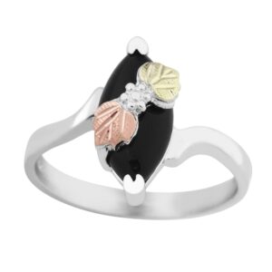 ladies black hills gold marquise onyx ring in sterling silver