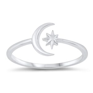 dainty north star crescent moon .925 sterling silver band size 6