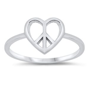 beautiful cutout peace sign promise heart ring new .925 sterling silver band size 9