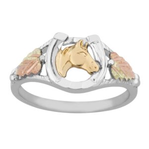 black hills gold horse shoe ring in sterling silver