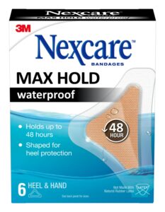 nexcare max hold waterproof bandages, stays on for 48 hours, flexible bandages for fingers, hands and heels - 6 pack clear waterproof bandages