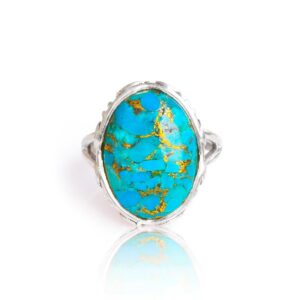 yotreasure blue copper turquoise oval shape statement ring 925 sterling silver gemstone jewelry