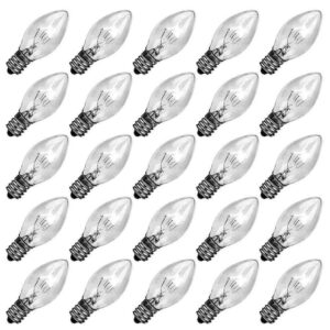 romasaty 25 pack clear replacement bulbs, c7 outdoor string light bulbs, c7/e12 candelabra base night light bulbs, 5 watt-clear