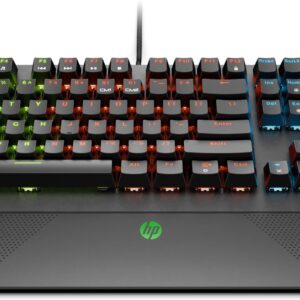 HP Pavilion Gaming Wired Mechanical Keyboard 800 with 4-Zone Backlit LED, Anti-Ghosting N-Key Rollover, Audio Control, and Red Mechanical Switches, (5JS06AA)