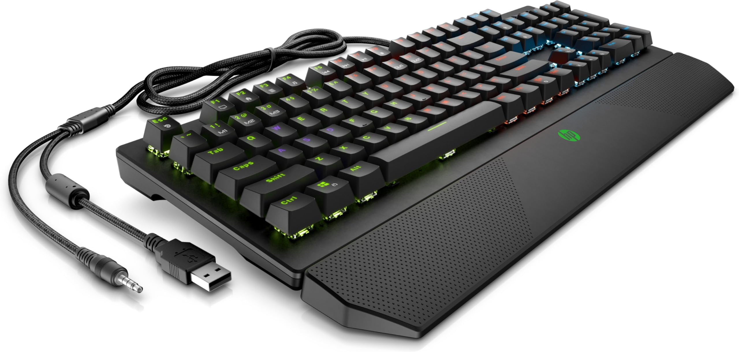 HP Pavilion Gaming Wired Mechanical Keyboard 800 with 4-Zone Backlit LED, Anti-Ghosting N-Key Rollover, Audio Control, and Red Mechanical Switches, (5JS06AA)