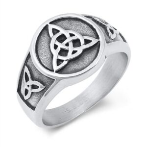 Fantasy Forge Jewelry Triquetra Infinity Knot Signet Ring Mens Womens Stainless Steel Band Size 14