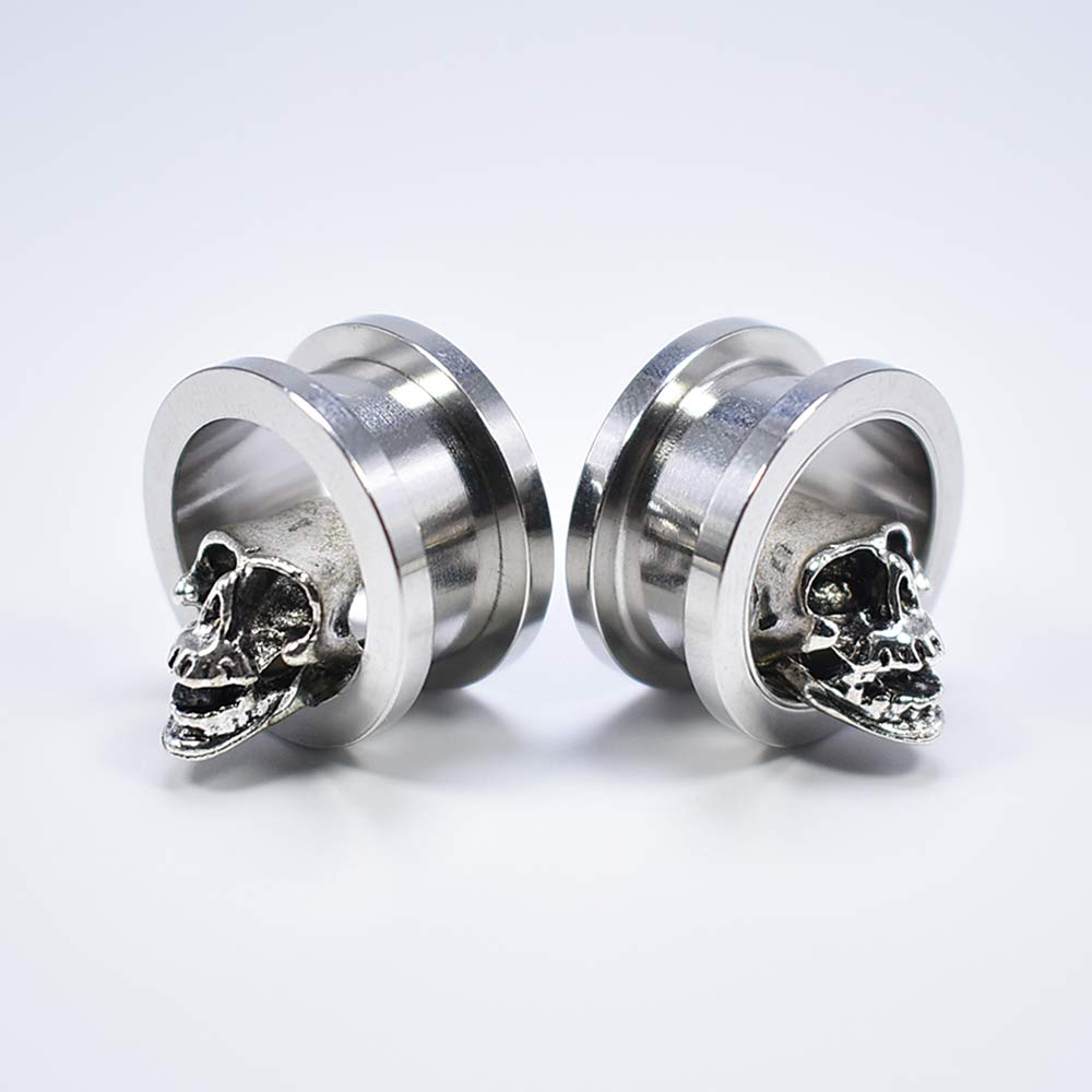 JIAPEIJIA 8-24mm 2Pcs 3D Skull Ear Tunnels and Plugs Ear Stretching Expander Piercing Ear Gauges Stud Earring (61/64''(24mm))