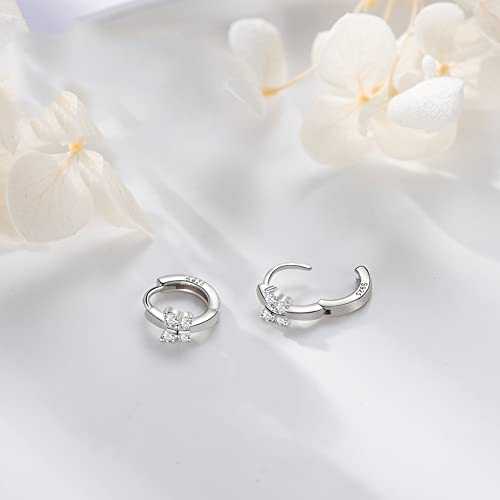 Cute Butterfly Sleeper Small Hoop Earrings Sterling Silver 925 CZ Crystal Huggie Cartilage Tragus Mini Hoops Earring Piecing Dainty Jewelry Gifts for Women Teen Girls (White Gold)