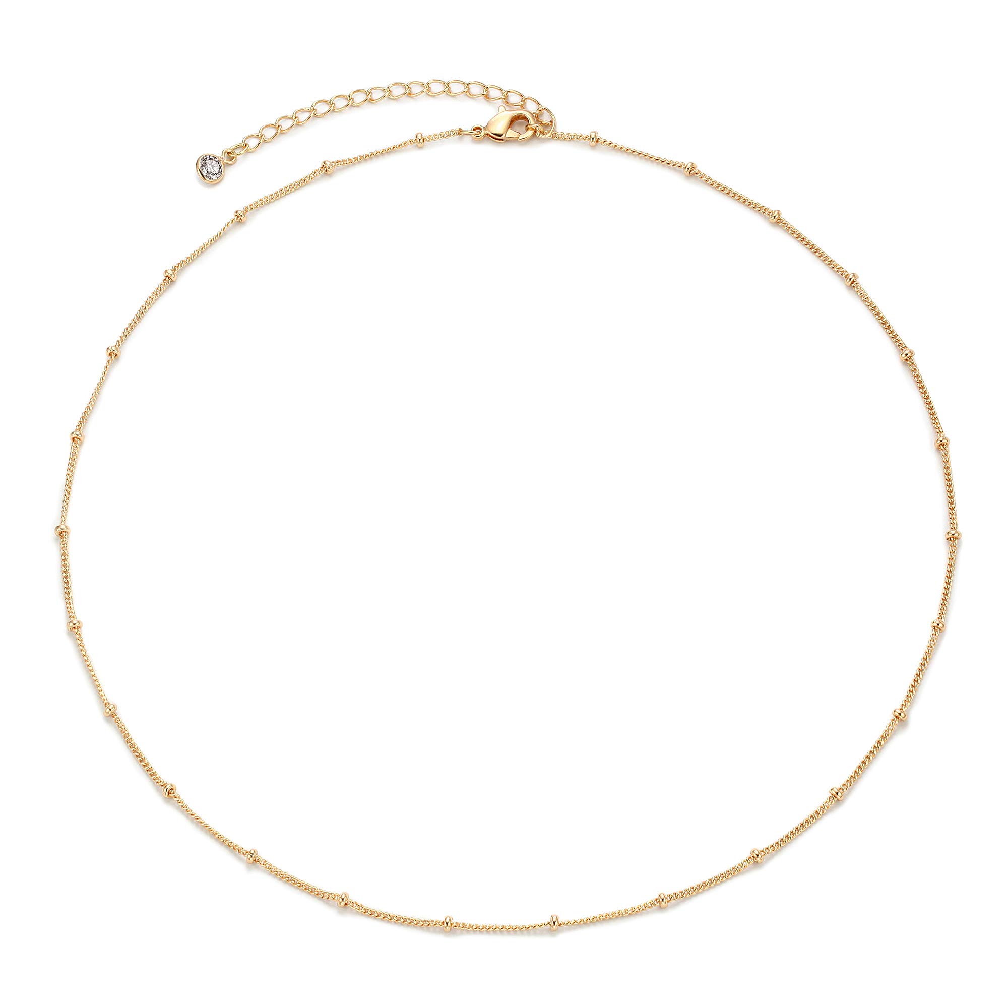 MEVECCO Gold Satellite Plain Chain Choker Necklace,Dainty Boho 14K Gold Plated Cute Tiny Beaded Chain Simple Minimalist Choker Necklace for Women