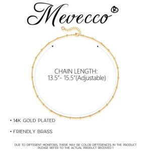 MEVECCO Gold Satellite Plain Chain Choker Necklace,Dainty Boho 14K Gold Plated Cute Tiny Beaded Chain Simple Minimalist Choker Necklace for Women