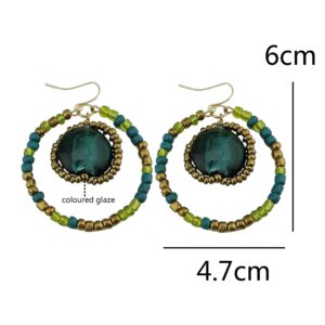 Coiris 4 Pairs Earring Set for Women Olive Green Fringe Dangle Pendant Earrings/Hoop Beaded Earrings (ES1007)