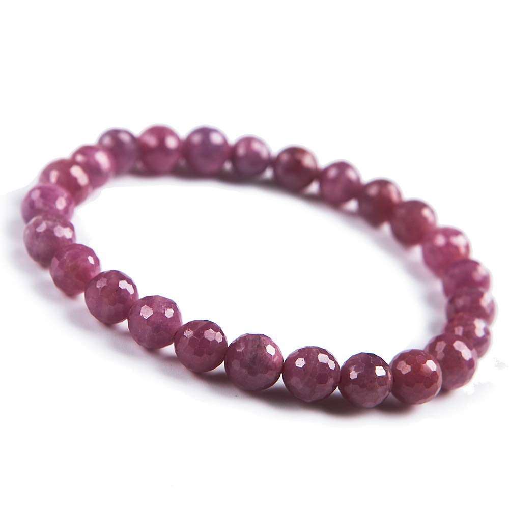 Stone-Beads 7mm Red Natural Ruby Gemstone Crystal Faced Round Bead Stretch Woman Men Bracelet AAAA