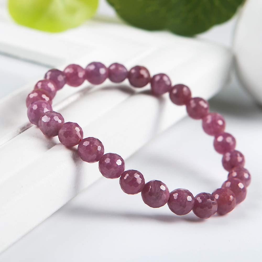 Stone-Beads 7mm Red Natural Ruby Gemstone Crystal Faced Round Bead Stretch Woman Men Bracelet AAAA