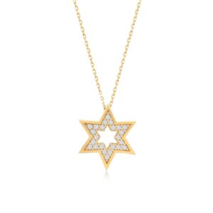 star of david necklace in 14k solid gold | jewish star pendant necklace in 14k gold | celestial jewelry, 18"