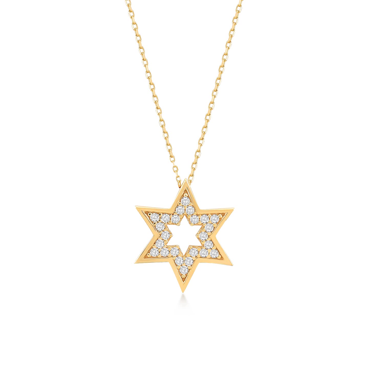 Star of David Necklace in 14K Solid Gold | Jewish Star Pendant Necklace in 14k Gold | Celestial Jewelry, 18"