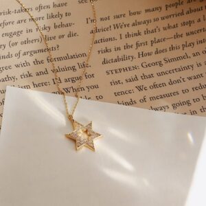 Star of David Necklace in 14K Solid Gold | Jewish Star Pendant Necklace in 14k Gold | Celestial Jewelry, 18"