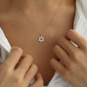 Star of David Necklace in 14K Solid Gold | Jewish Star Pendant Necklace in 14k Gold | Celestial Jewelry, 18"