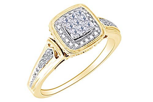 AFFY 1/3 Ctw Round Shape White Natural Diamond Wedding Engagement Ring 10k Solid White Gold (0.33 Cttw, I-J Color)