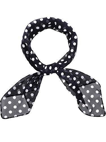 Boao 1950s Chiffon Scarf Polka Dot Retro Hair Tie 50s Sheer Square Neck Head Scarf Vintage Neckerchief for Women Girls (Black with White Dots)