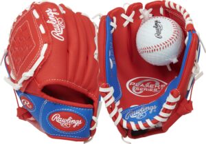 rawlings | players series t-ball & youth baseball glove | left hand throw | 9" | red/blue with ball