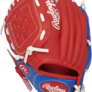 Rawlings | PLAYERS Series T-Ball & Youth Baseball Glove | Left Hand Throw | 9" | Red/Blue with Ball