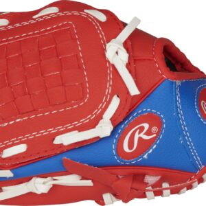 Rawlings | PLAYERS Series T-Ball & Youth Baseball Glove | Left Hand Throw | 9" | Red/Blue with Ball