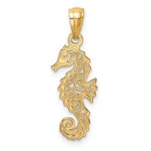 DIAMOND JEWELRY NY 14K Gold Polished Filigree Seahorse Pendant