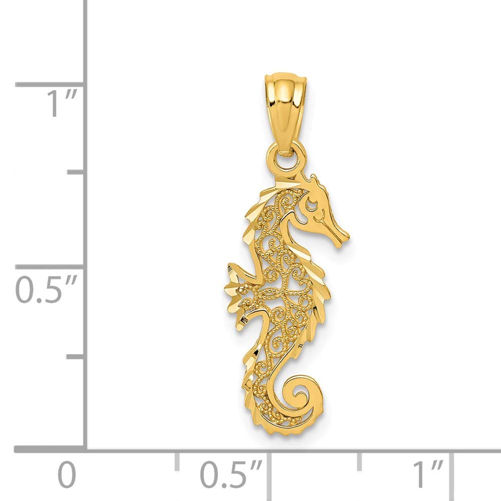 DIAMOND JEWELRY NY 14K Gold Polished Filigree Seahorse Pendant