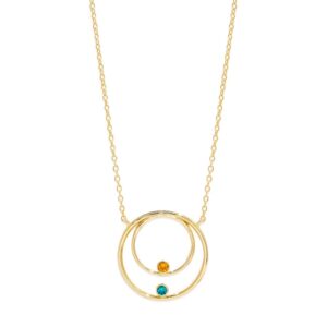 EVE'S ADDICTION Gold Tone Custom Circle Mother & Child 2 Birthstone Necklace (16" chain with 2" extender) - Personalized s - Gift for New Mom - Gifts for Mom