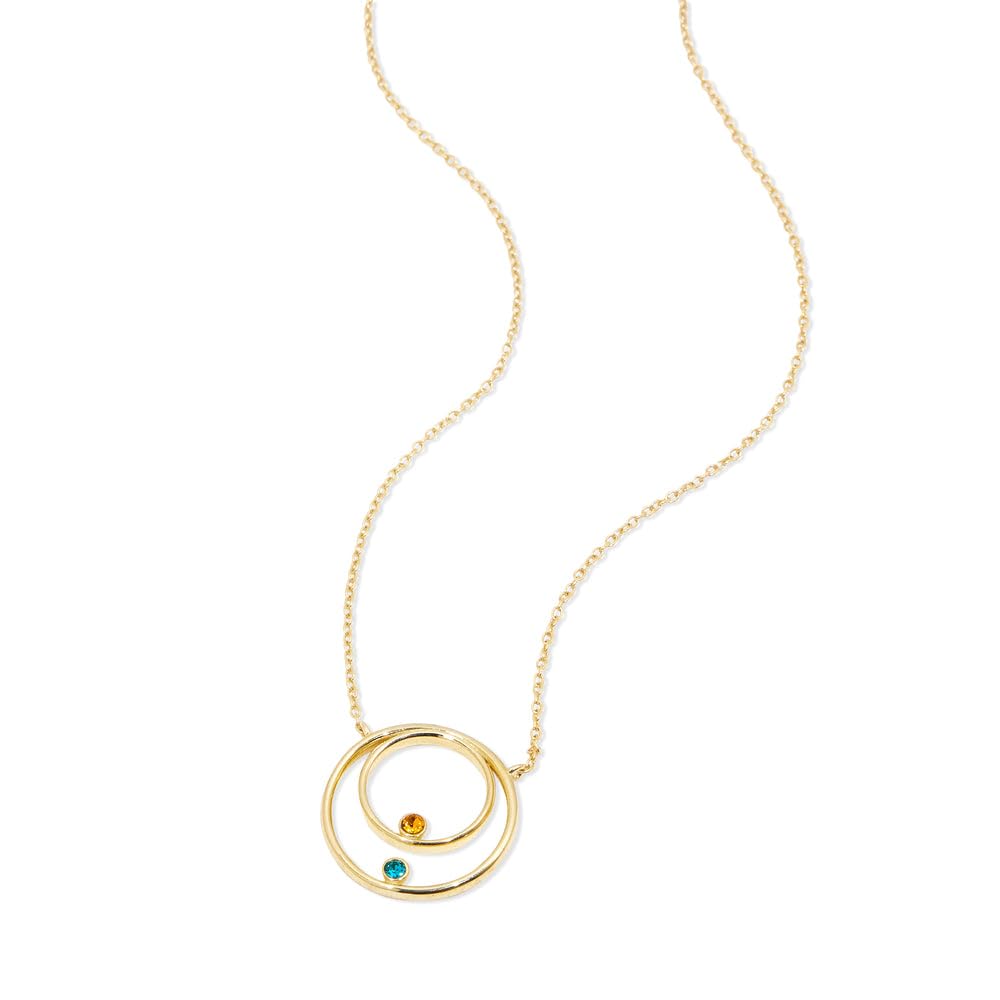 EVE'S ADDICTION Gold Tone Custom Circle Mother & Child 2 Birthstone Necklace (16" chain with 2" extender) - Personalized s - Gift for New Mom - Gifts for Mom