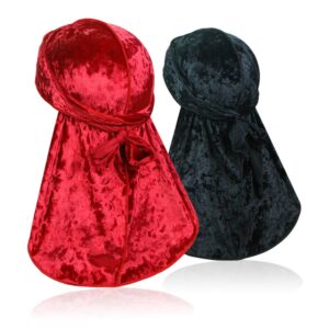 ashilisia 2 pcs crushed velvet wave durag – premium soft durag headwear with extra long tail perfect for 360 waves