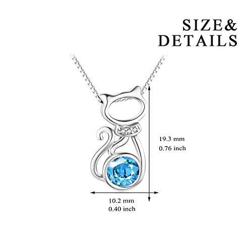 AOBOCO Cat Necklace for Cat Lovers 925 Sterling Silver March Birthstone Pendant Crystal Cat Jewelry Gifts for Women